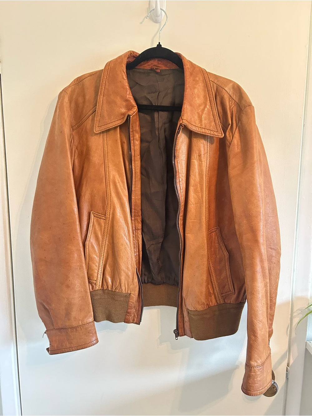 Vintage Style / Y2K Zenith Cognac Leather Style Bomber Jacket